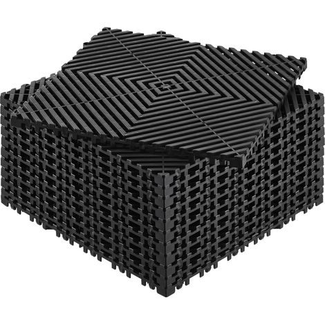 Mophorn 12 x 12 Zoll ineinander greifende Drainagematten, 12 Stück modulare rutschfeste Polsterfliesen, PP-Drainageboden- und Duschmatte, schwarz