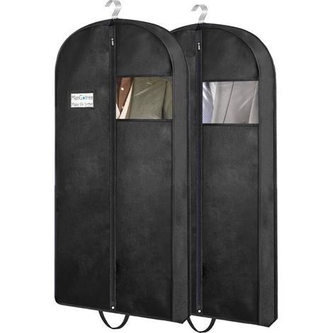 Sac de rangement pour costumes de voyage (60 x 15 x 110 cm), housse portable avec poignée, tissu non tissé respirant, fermeture éclair pour costumes, vestes et robes, ensemble de 2 pièces. (1/5)