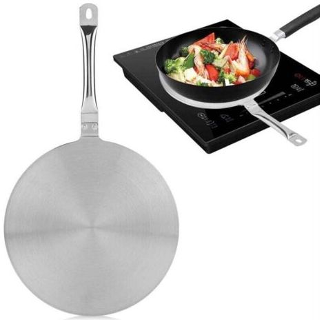 Diffuseur de chaleur en acier inoxydable avec plaque d'adaptation à induction avec poignée amovible pour cuisinière électrique de 24 cm (1/4)