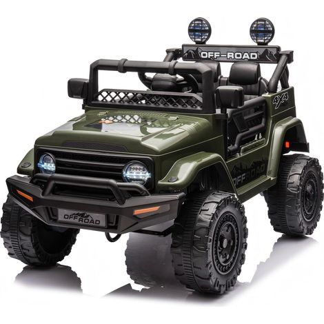GARVEE Elektroauto Kinder 12V Offroad mit Fernbedienung, Musik, LED, Bluetooth, MP3, bis 30 kg belastbar, Kinderfahrzeug ab 3 Jahren, Olivgrün (1/5)