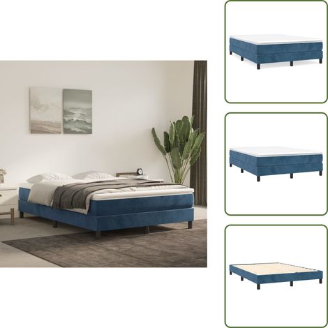 Boxspringbett mit Matratze Dunkelblau 140x190 cm Samt - Samtbett - Boxspringbett - Doppelbett - Schlafzimmermöbel - Luxusbett (1/5)