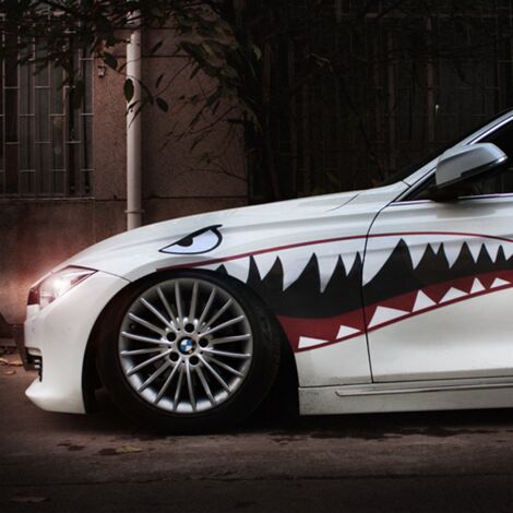 Une paire d'autocollants de bouche de requin personnalité de la voiture autocollants de voiture créatifs tirer fleur grand requin blanc autocollants de couleur de corps (1/5)