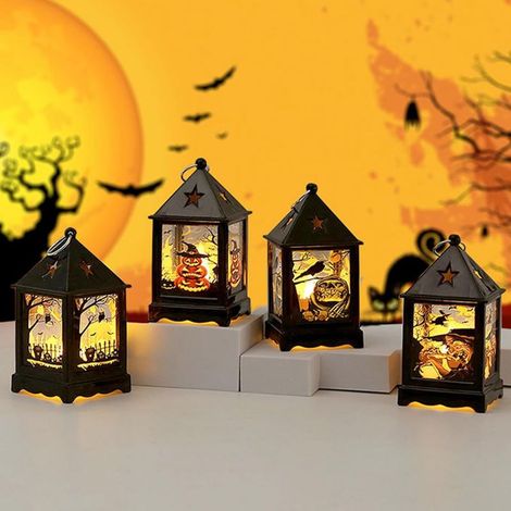 4 Pièces Lanterne Halloween LED, Suspendre Lanterne Decoration Halloween Exterieur Intérieur,Halloween Lanterne Bougie LED,Lanterne Citrouille Lumineuse Chandelier Jardins Décoration (A) (1/5)