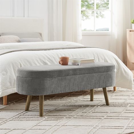 Banc de Rangement Design - 110x40x42 cm - Coffre de 20L en Tissu Chenille avec Pieds en Bois et Châssis en Bois Massif - Gris Foncé (1/5)