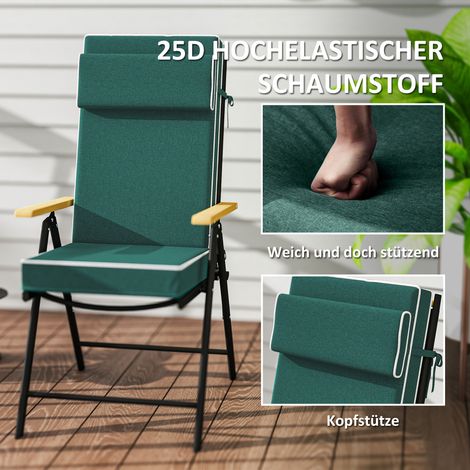 Coussin de chaise 120x47x9,5 cm déhoussable, imperméable, avec sangles de fixation, dossier réglable, anti-UV UPF50+, vert (1/4)