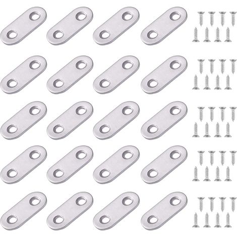 24 Pièces Fixation Droit Plat Plaques Support en Droit Plat Metalliques Equerres Plaques Pattes d'assemblage 16 36mm Equerre de Fixation Plats pour Fixation Meubles (1/4)