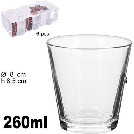 TrAdE Shop Traesio - Set 6 Bicchieri Trasparenti 260ml In Vetro Da Tavola Acqua Diametro 8cm H 8,5cm -