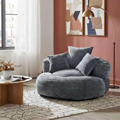 URBAN MEUBLE Canapé-lounge compressé — Pouf/canapé décontracté, durable et confortable, incluant trois coussins, en tissu chenille gris foncé