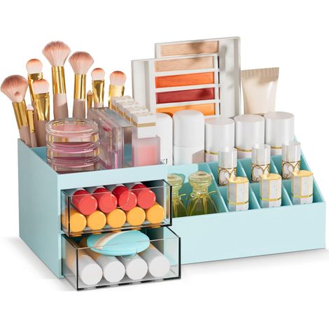 Organizador de maquillaje con cajones, caja de almacenamiento de cosméticos, para tocador, dormitorio, baño (Azul) (1/5)