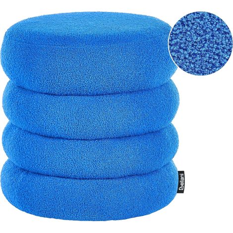 Pouf poggiapiedi rotondo in tessuto boucle Camera da letto Soggiorno Blu Sumpter (1/5)