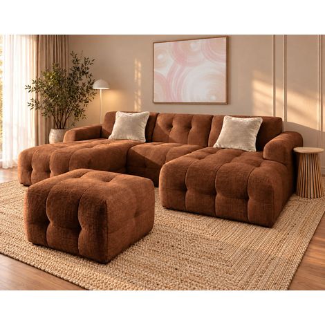 Diane - pouf en velours texturé - terracotta (1/5)