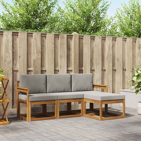 Outdoor-Sofagarnitur mit Kissen 4 pcs Natürlich und Hellgrau
