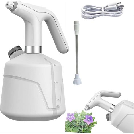 Arroseur électrique de 2 litres avec 2 modes, adapté à l'arrosage des plantes et à la désinfection de la maison, alimenté par une batterie rechargeable (blanc pur).