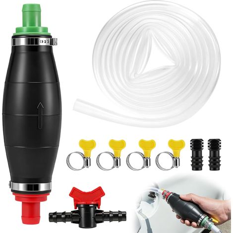 Pompe manuelle pour transvaser les liquides, pompe à essence, pompe à main, pompe de transvasement avec fonction vide, pompe à carburant manuelle avec tuyau en PVC de 2,5 m, 4 colliers de serrage et (1/5)