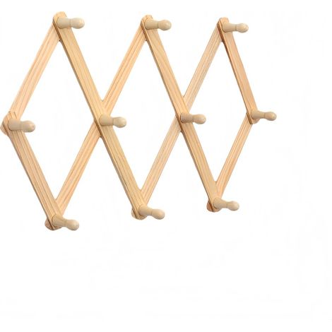 Portant à vêtements extensible - Portant à vêtements extensible en bois - Fixation murale - Extension jusqu'à 126 cm - (Grand) 45 x 12 x 6,5 cm - Couleur bois naturel - 1 pièce (1/5)