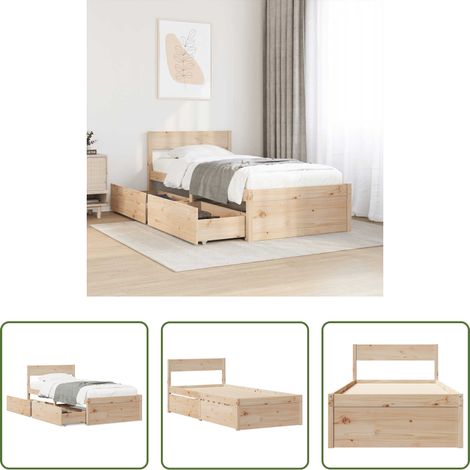 vidaXL Cadre de lit avec tiroirs - Cadre de lit sans matelas 90x200 cm bois de pin massif (1/5)