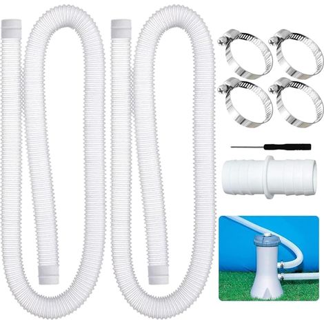 Lot de 2 tuyaux pour piscines hors-sol, tuyau de rechange de 1,25 po x 39 po pour pompe de filtration, avec 4 colliers de serrage métalliques et 1 raccord (1/5)