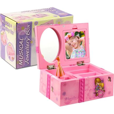 Dome-shaped musical jewelry storage box for girls - Pretty dancing ballerina with ballet shoes - Children's musical jewelry box (pink-red) (1/5)