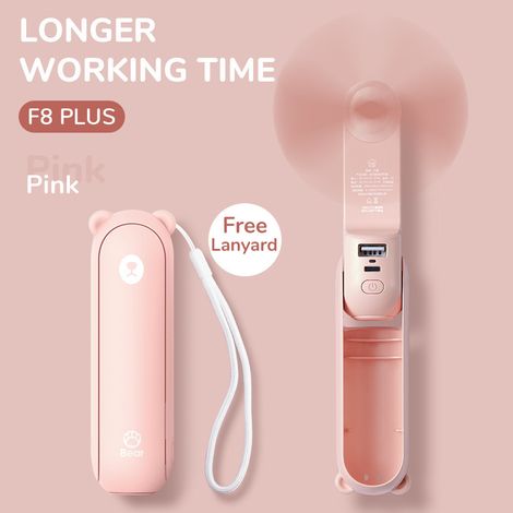 Ventilatore portatile con power bank da 4500 mAh, autonomia massima di 46 ore, ventilatore portatile a batteria o ventilatore personale pieghevole alimentato tramite USB, 3 velocità, rosa