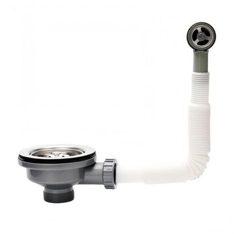 Bonde d'évier de cuisine, 114 mm, siphon avec trop-plein, bonde à tamis en acier inoxydable avec trop-plein, rond (1/5)