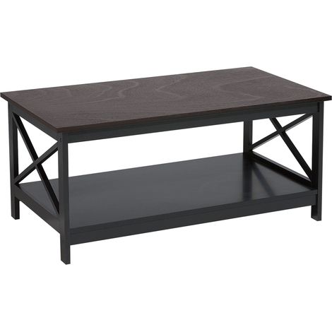 Table Basse Rectangulaire 100 x 55 cm en MDF Noir et Bois Foncé avec Espace de Rangement pour Salon de Style Traditionnel ou Moderne Beliani (1/5)