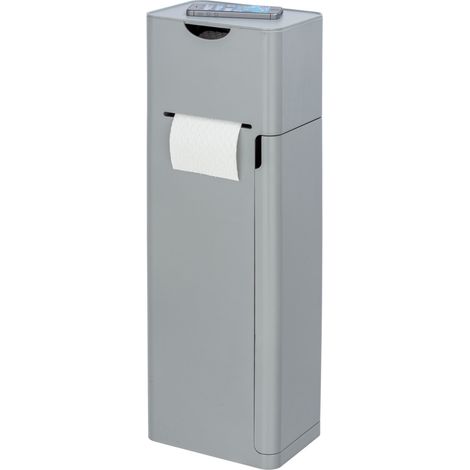 Wenko – Combiné WC 6 en 1 – Distributeur papier toilette, brosse WC, rangement hygiénique – Plastique ABS gris mat – Dimensions 20 x 58,5 x 15 cm