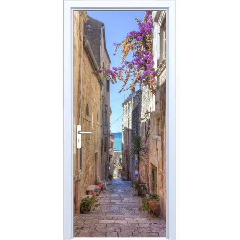 Adhesivo de tela para puerta con diseño de calle del casco antiguo 523PD