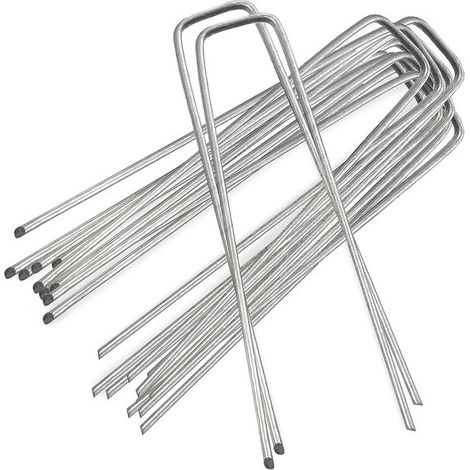 Lot de 10 piquets de fixation pour toiles de paillage - Piquets en U de 150 mm pour le jardin - Conviennent aux toiles de paillage, pelouses, gazon synthétique, tapis et filets - Piquets galvanisés (1/5)