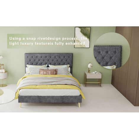 Lit doux minimaliste moderne, tête de lit confortable et douce, 140200CM, gris, meuble de chambre multifonction, cadre de lit coffre bas sans vérin, matelas 140200cm inclus. (1/5)
