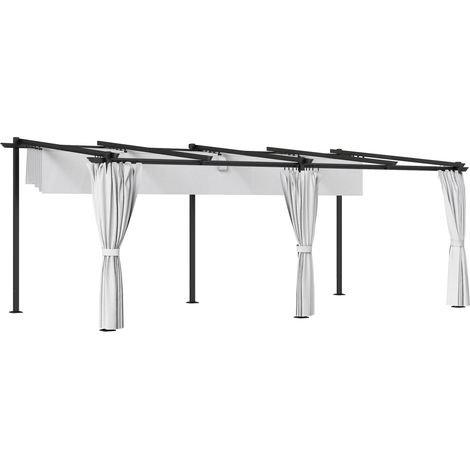 Pergola Gauvecourt rétractable 4 rideaux protection solaire gris clair 3x6m (1/5)