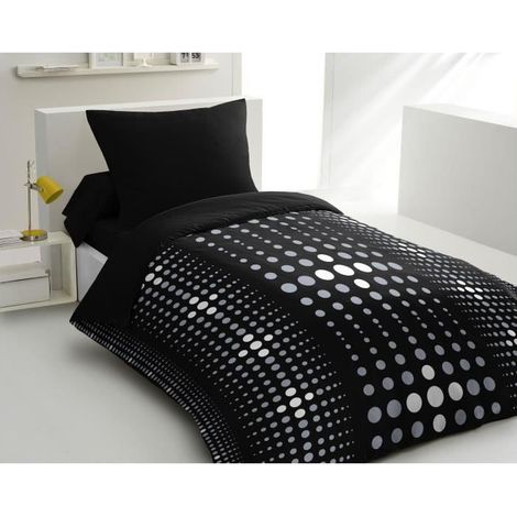Completo copripiumino in microfibra Steevy - 1 copripiumino 140x200 cm + 1 federa 63x63 cm - Nero - HOME LINGE PASSION (1/2)
