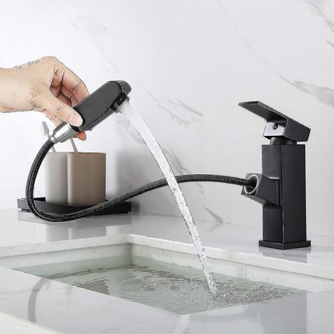 Grifo mezclador para lavabo con rociador extraíble, grifo mezclador de baño negro, altura del grifo 18 mm Ty-YUHAO (1/4)