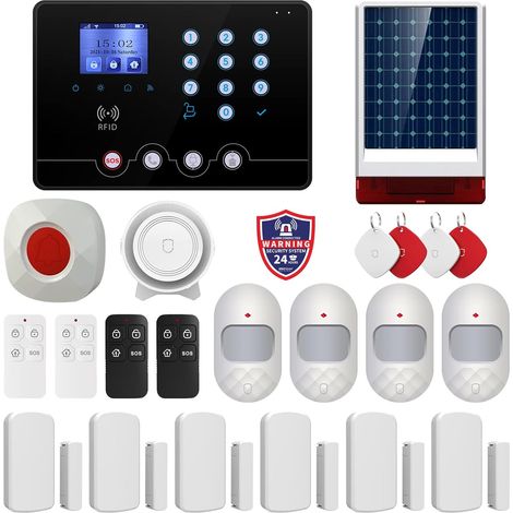 W4Q-W06 Kit Alarme Anti-cambriolage WiFi 4G sans Fil, Noir  Application Tuya Smartlife, Cartes RFID incluses, Sirène Solaire, Capteurs fenêtres (1/5)