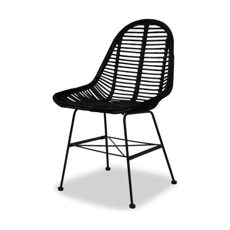 Chaise assise rotin noir et métal noir Noven - Lot de 2 (1/5)