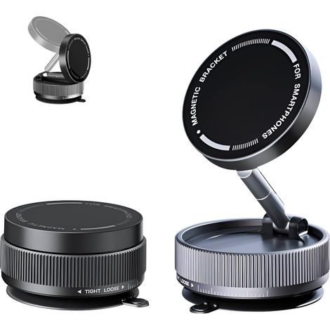 Support magnétique de téléphone pour voiture, ventouse réglable à 360°, support rotatif à ventouse magnétique, support magnétique pour téléphone pour iPhone et Android (noir) (1/5)