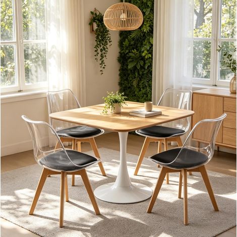 Set di 4 sedie da pranzo 42x42x83 cm in plastica nera con cuscino fisso – MEUBLIV (1/5)