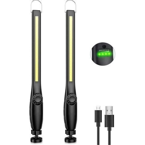 Baladeuse Led Mecanicien, Lampe de Travail Rechargeable, COB Lampe Atelier Dimmable, Lampe de Poche LED pour Voiture, Garage, Camping (2 Pièces) (1/5)