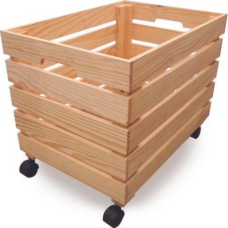 Cesta Scatola Contenitore con Ruote 35x50x35 cm in Legno di Pino Naturale (1/3)
