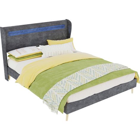 Lit rembourré, 140x200cm, gris, meuble de chambre multifonctionnel, sommier bas sans rangement (sans vérin à gaz), matelas non inclus (1/5)