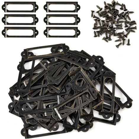SABIR 50 pcs Lable Titulaire Bibliothèque Armoires à tiroirs Poignée Porte-nom avec Porte-nom avec vis, 60 x 17 mm, Bronze Antique (1/5)