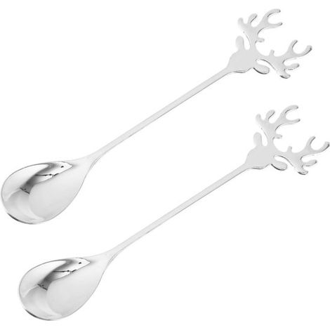 Juego de 2 cucharas navideñas para remover bebidas y postres: cucharas de cóctel y cucharas de mesa de acero inoxidable para ocasiones festivas (1/5)