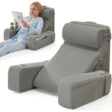 Lot de 5 coussins de lecture pour lit et canapé, coussin de livre avec traversin et accoudoirs amovibles, coussin de dossier pour lit, coussin compensé de lit, coussin mural multifonction (1/5)