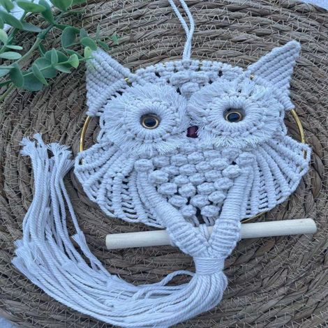 Eulen-Spitzen-Wanddeko – Handgewebt – Bohème – Handgefertigter Anhänger – Boho-Stil (1/5)
