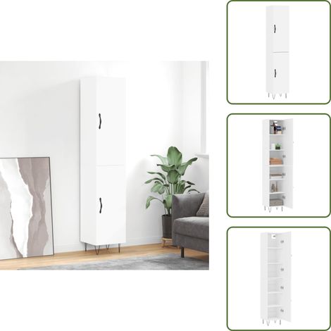 Pieds en métal - vidaXL Buffet haut Blanc 34,5x34x180 cm Bois d'ingénierie - Espace de rangement (1/5)