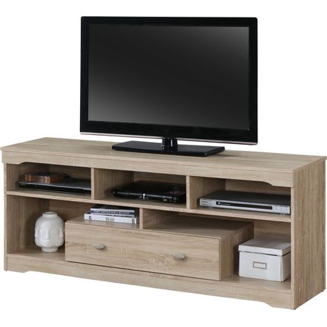 TV-Möbel MERSIN 150 cm mit 1 Schublade und 5 Fächern in Sonoma-Farbe.