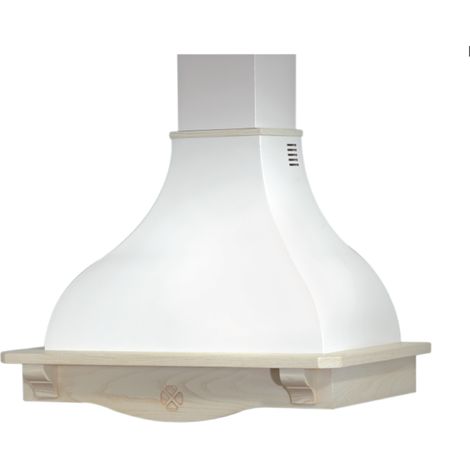 Webmarketpoint – Hotte casquette rustique blanche 120 cm – Cadre en bois marqueté gris tourterelle – Débit 224 m3/h – Niveau sonore 54 dB(A) – Éclairage LED (1/3)