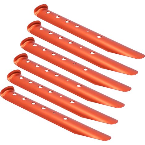 Set mit 6 orangefarbenen U-förmigen Zeltheringen aus Aluminiumlegierung, für Camping, Strand, Sand und Schnee. (1/5)