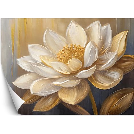 Fototapete Blumen Gemalt Gold Glamour 250x175 cm (1/5)