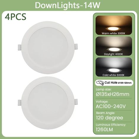(14W, lumière naturelle 4000K) Deux plafonniers LED encastrés, adaptés à l'éclairage intérieur de la maison. (1/4)