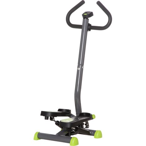 Stepper fitness con asas y pantalla LCD, acero y ABS, 100 kg, gris y verde (1/5)